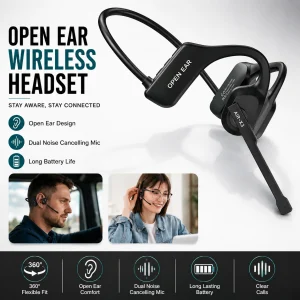 Bluetooth 5.3 Open Ear Wireless Headset With Dual Noise Cancelling Mic Bone Conduction Headphones