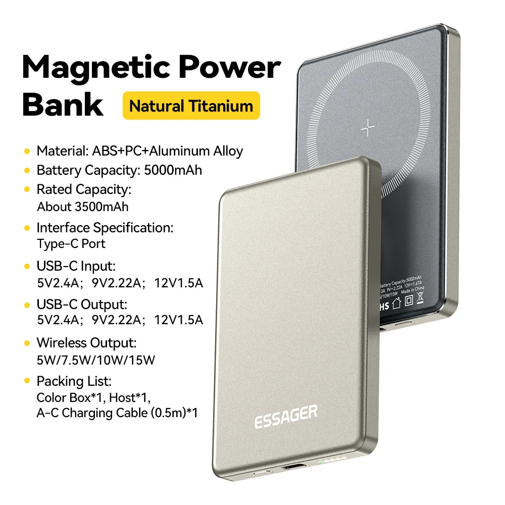 Essager Wireless Power Bank Magnetic 20W 5000mAh Portable Fast Charging External Battery for iPhone 17 16 15 14 - Image 8