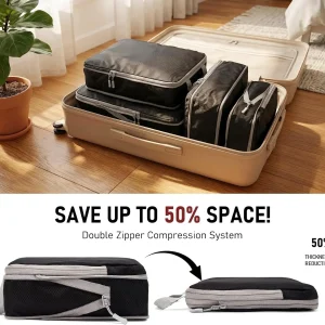 4Pcs/Set Travel Compression Packing Cubes Bag S/M/L/X Portable Suitcase - Thumbnail Image 3
