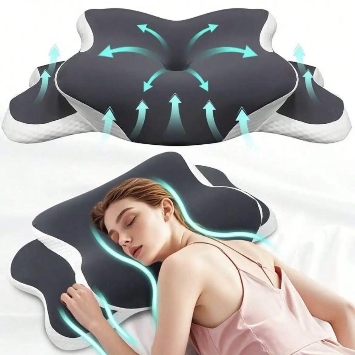Ergonomic Memory Foam Butterfly Neck Pillow With C-Shape/Dual Height Adjustment - Image 4