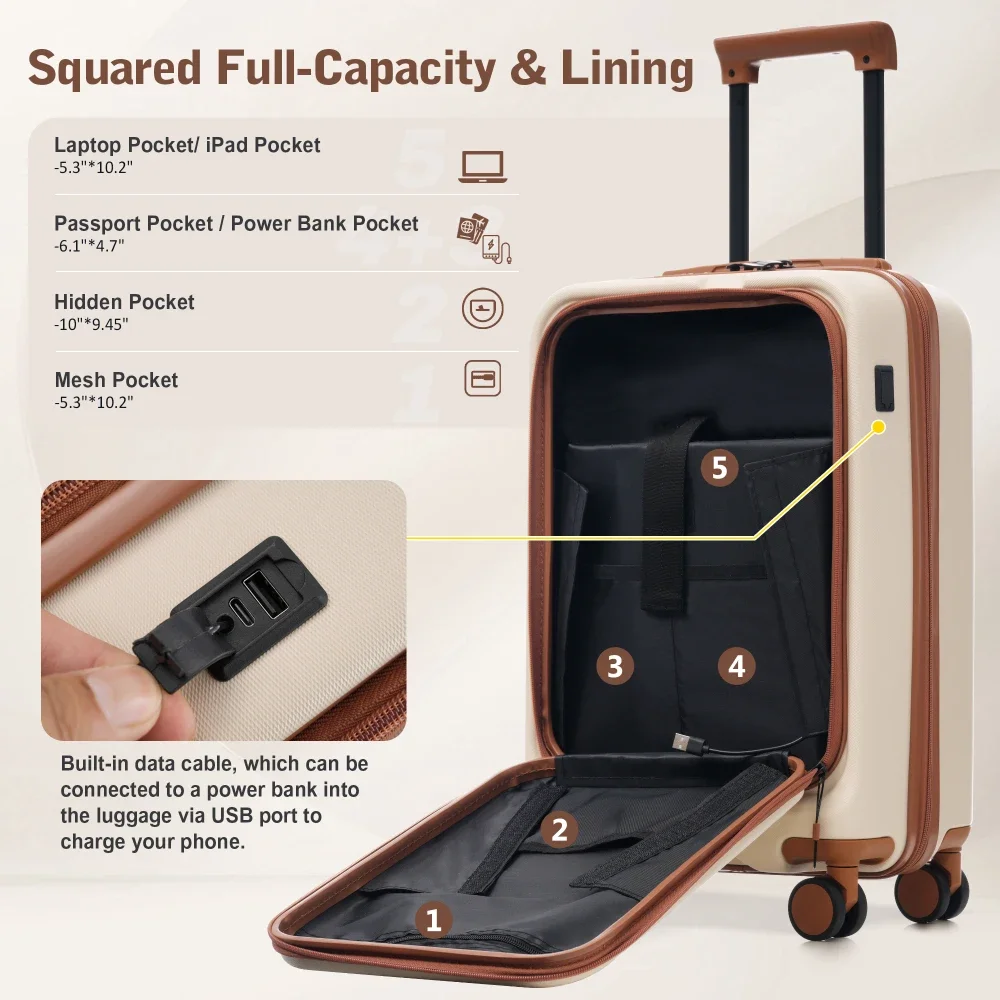 Luggage Sets 5 Piece with Front Opening, Hardside Expandable Carry On Suitcase Set with Double Spinner Wheel, Lightweight Travel Luggage with USB Port, Locks(20"24"28") - Image 5