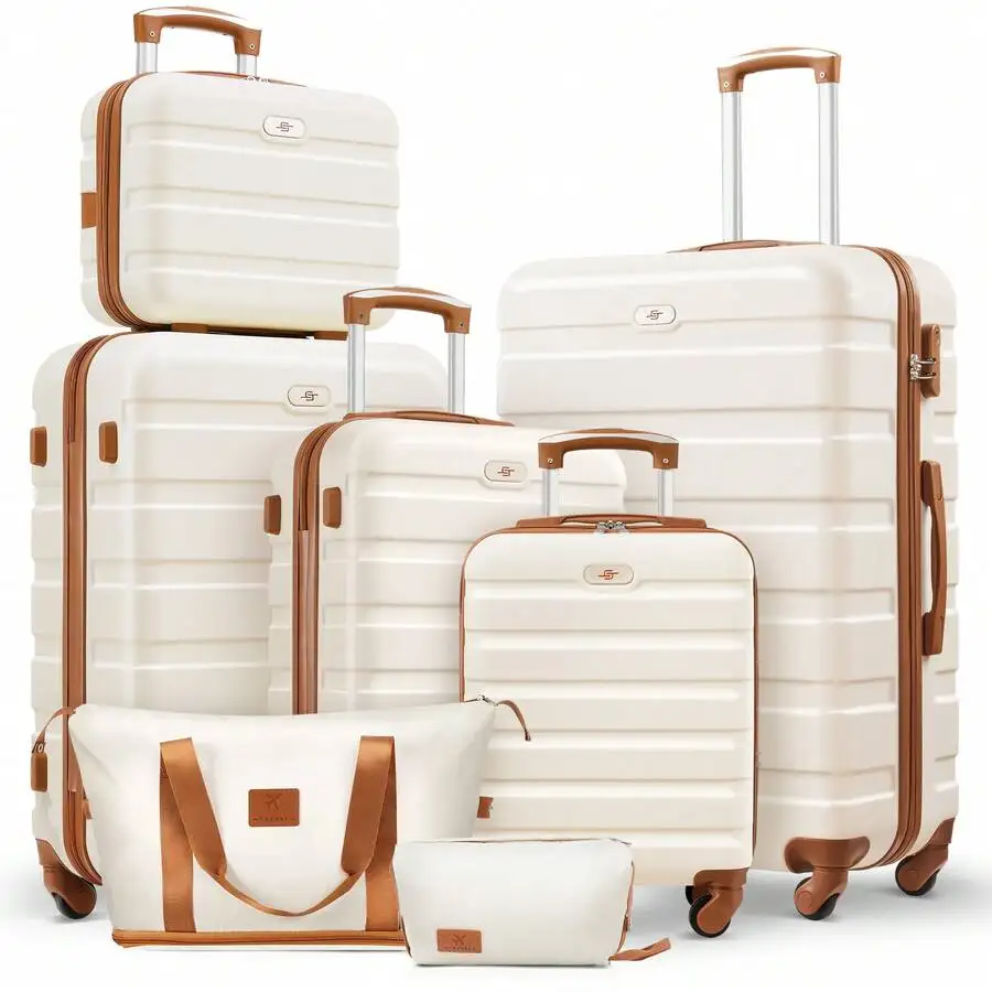 Hardside Luggage Set, 16/20/24/28 Inch Spinner Suitcases + 2 Travel Bags + 1 Cosmetic Case, 7-Piece Set - Image 1