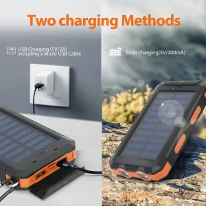 10000mAh Solar Charger Power Bank -Portable Solar Phone Battery Panel Charger - Thumbnail Image 4