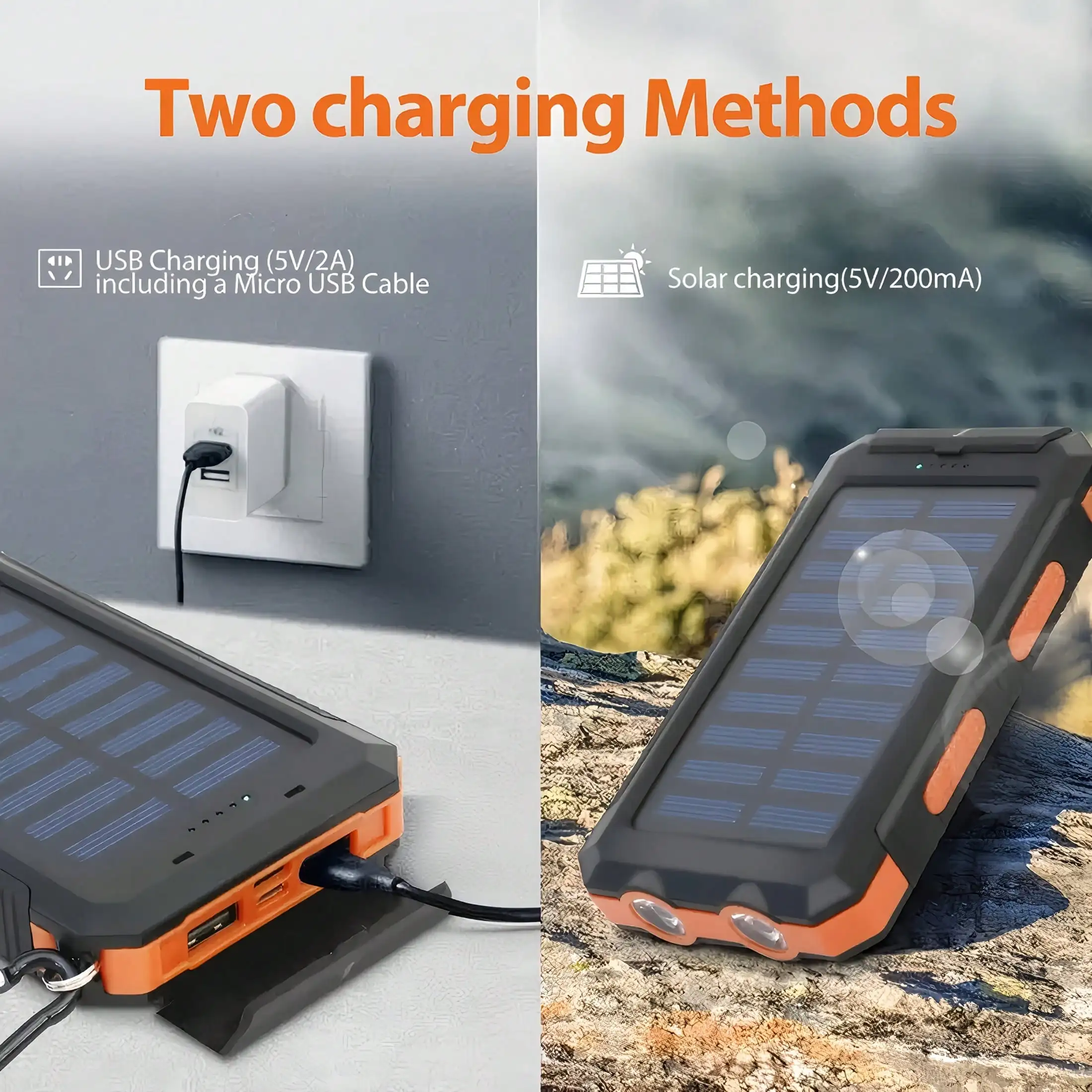 10000mAh Solar Charger Power Bank -Portable Solar Phone Battery Panel Charger - Image 4