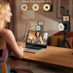 4K Digital Camera for Photography,4k Camera with Ring Light，180° Flip Screen Camera for Vlogging with Beauty Mode - Thumbnail Image 2