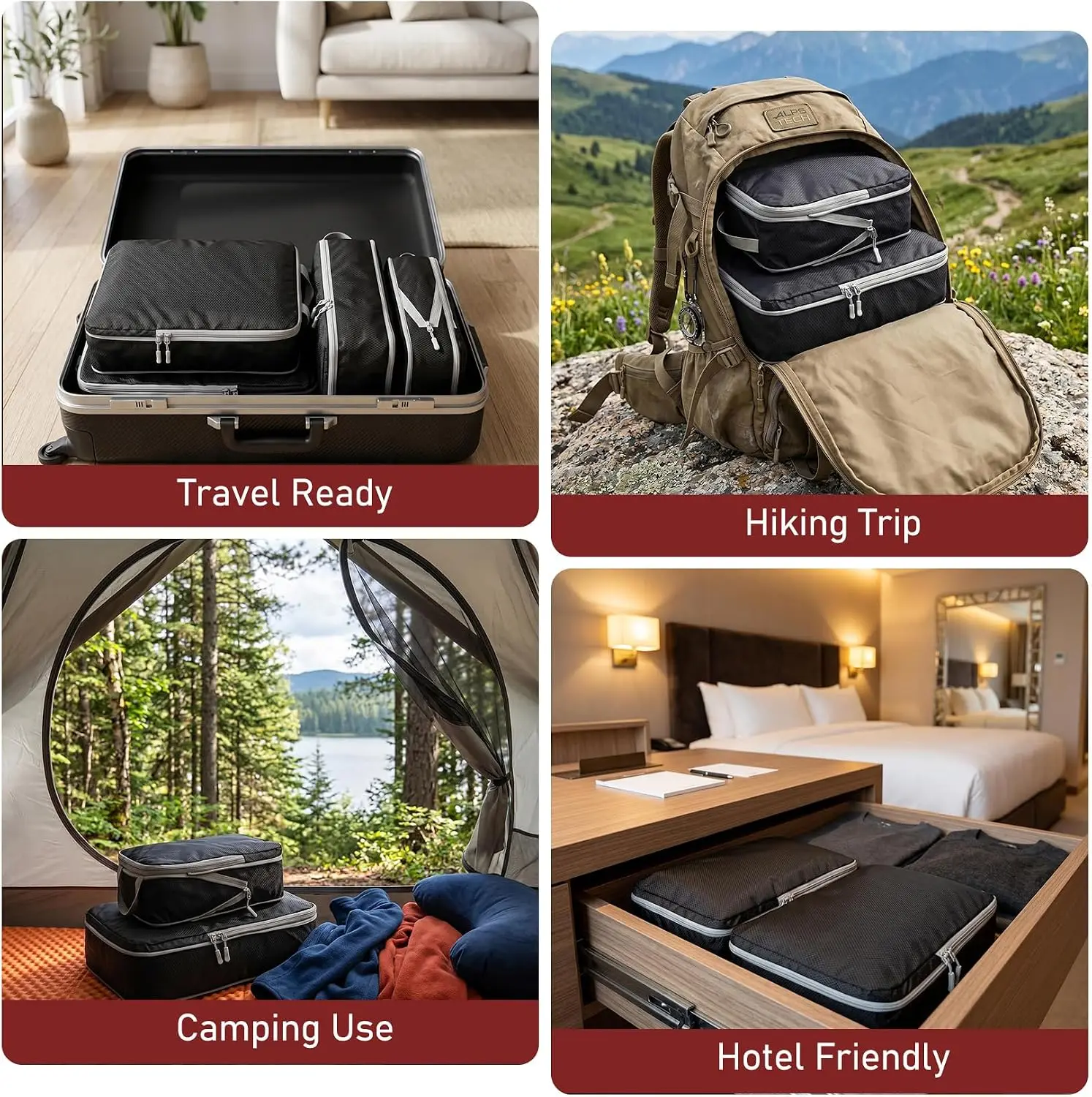 4Pcs/Set Travel Compression Packing Cubes Bag S/M/L/X Portable Suitcase - Image 2