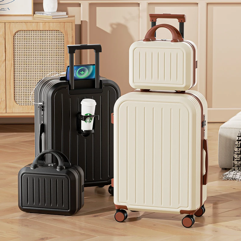 Trolley Suitcase With Cup Holder Roller Suitcase Travel Business Trip Suitcase - Image 1