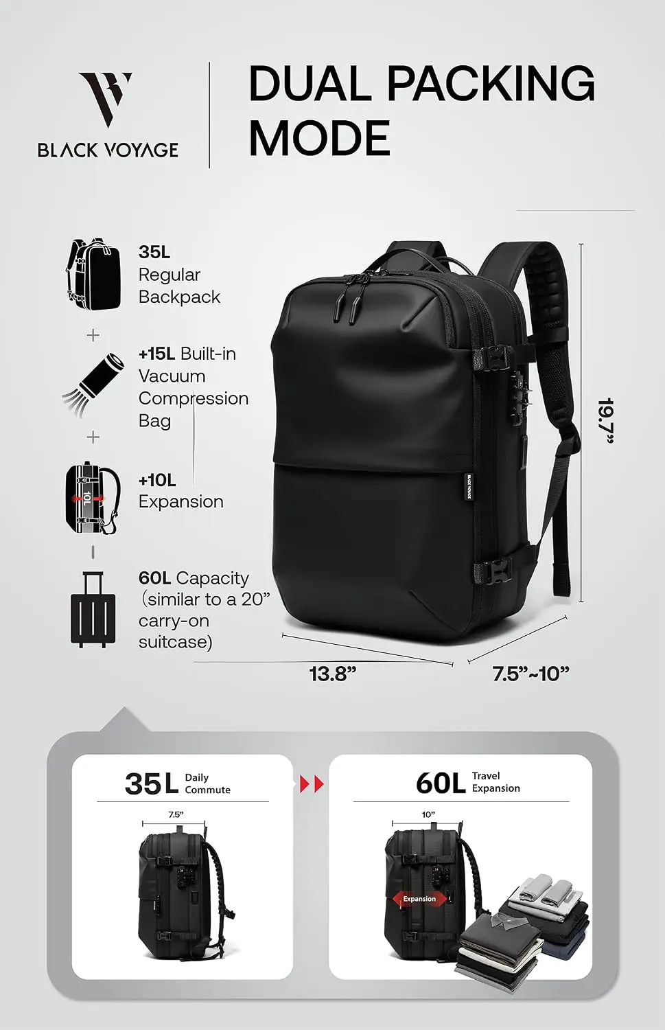 Vortex Vacuum Seal Travel Backpack 60L Expandable Air Compression System - Image 6