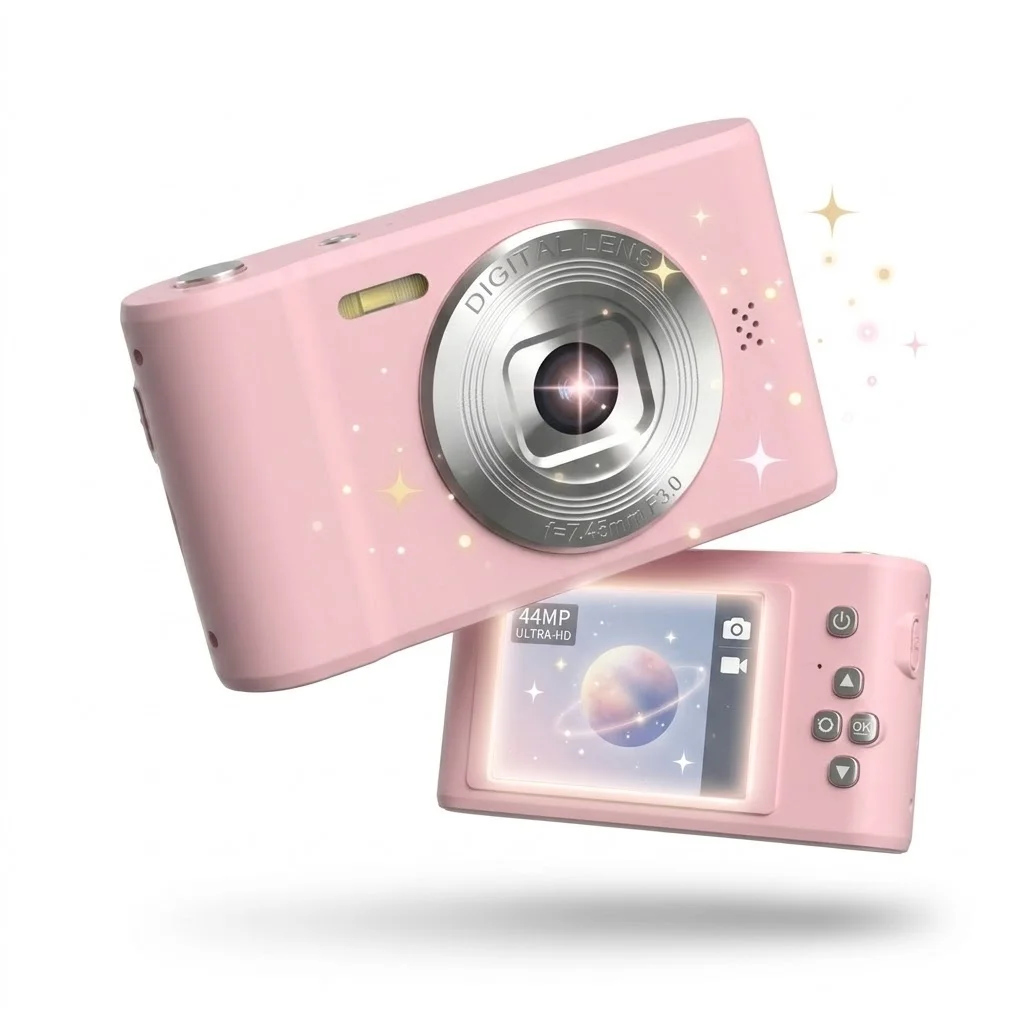 FUNNY PANDA Pink Digital Camera, 44MP 1080P Vlogging Camera with 16X Zoom - Image 1
