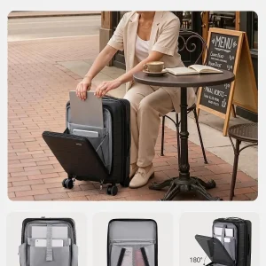 TAKUMI Suitcases with Wheels, Expandable Carry on Luggage, Black, 20 Inch - Thumbnail Image 2