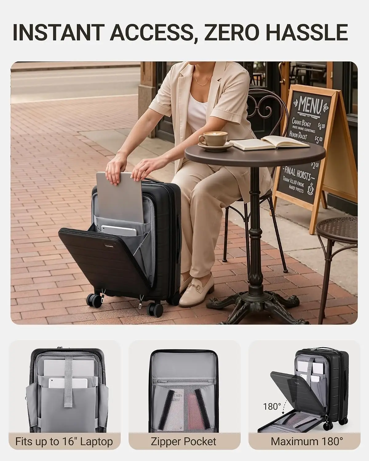 TAKUMI Suitcases with Wheels, Expandable Carry on Luggage, Black, 20 Inch - Image 2