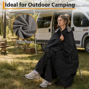 Hooded Camping Blanket, 78.74"×55.12" Waterproof Fleece Outdoor Throw - Thumbnail Image 2