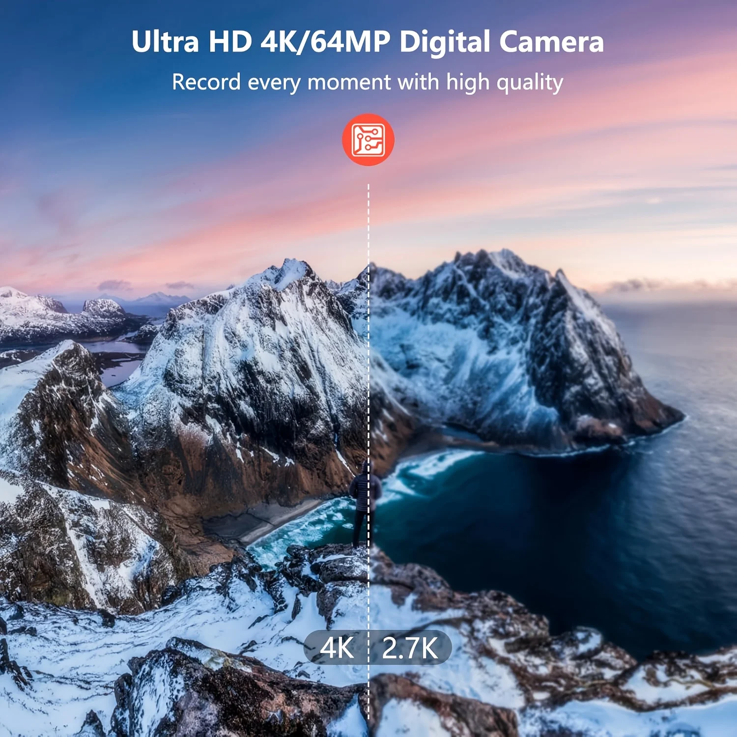 4K Digital Camera for Photography,4k Camera with Ring Light，180° Flip Screen Camera for Vlogging with Beauty Mode - Image 3