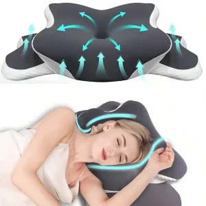 Ergonomic Memory Foam Butterfly Neck Pillow With C-Shape/Dual Height Adjustment