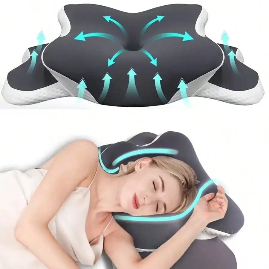 Ergonomic Memory Foam Butterfly Neck Pillow With C-Shape/Dual Height Adjustment - Image 1