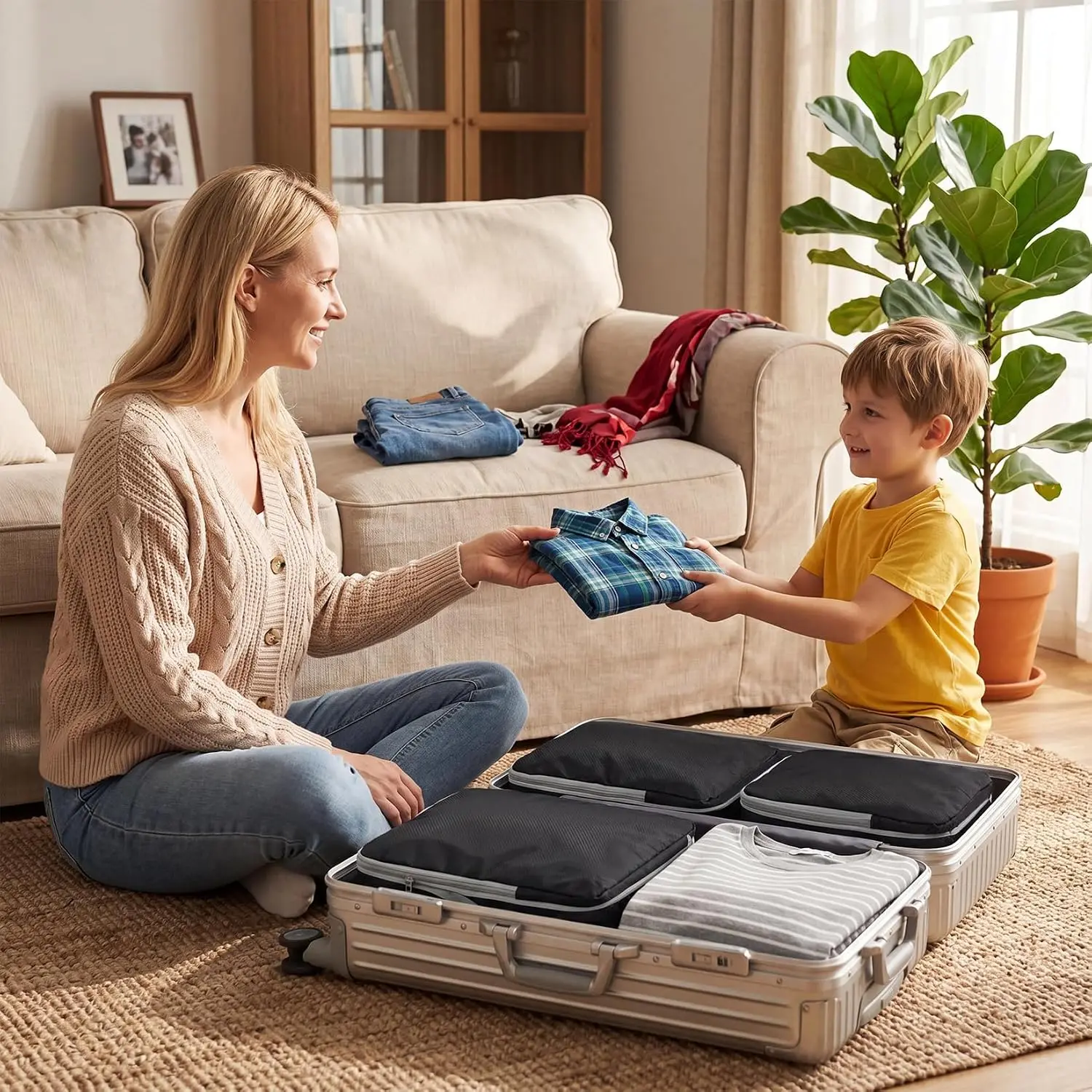 4Pcs/Set Travel Compression Packing Cubes Bag S/M/L/X Portable Suitcase - Image 6