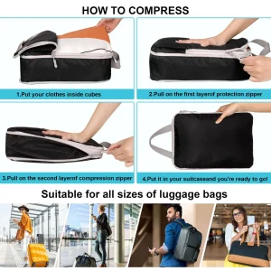 6 Set Compression Packing Cubes for Suitcase - Thumbnail Image 6