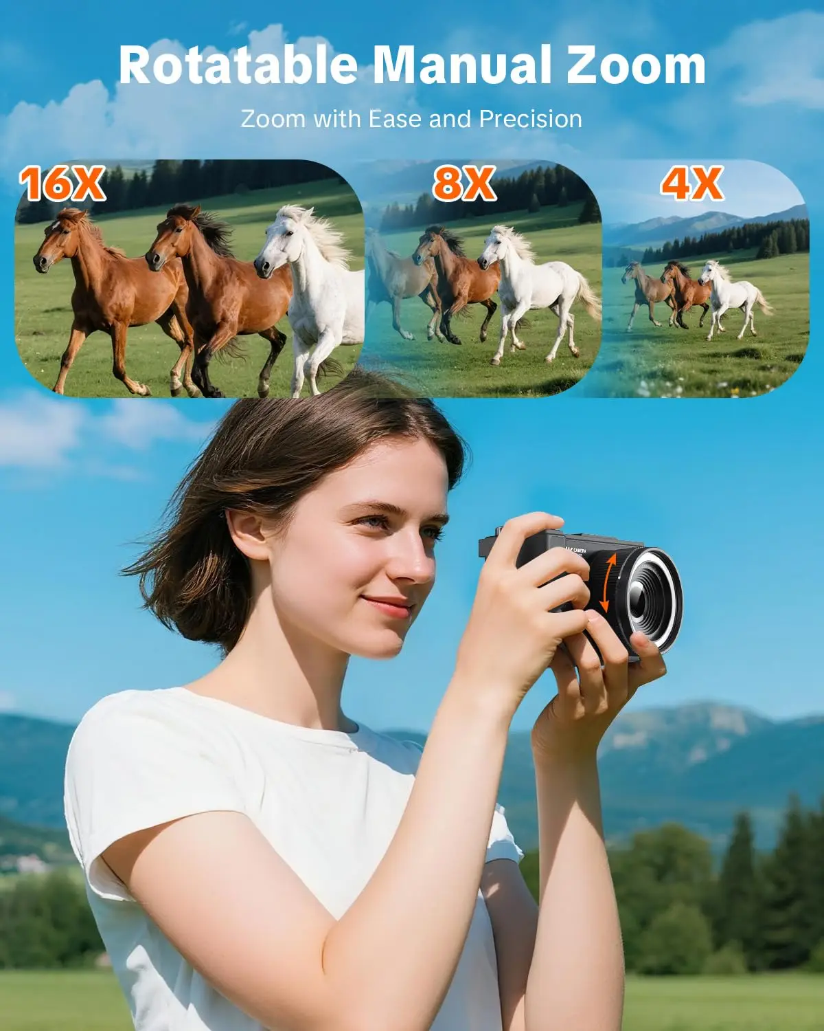 4K Digital Camera for Photography,4k Camera with Ring Light，180° Flip Screen Camera for Vlogging with Beauty Mode - Image 7