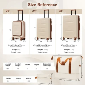 Luggage Sets 5 Piece with Front Opening, Hardside Expandable Carry On Suitcase Set with Double Spinner Wheel, Lightweight Travel Luggage with USB Port, Locks(20"24"28") - Thumbnail Image 3
