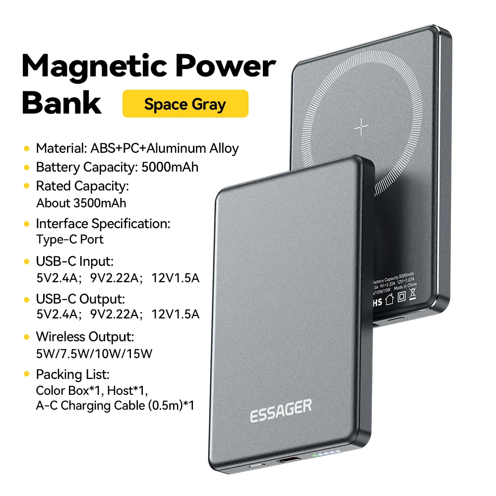 Essager Wireless Power Bank Magnetic 20W 5000mAh Portable Fast Charging External Battery for iPhone 17 16 15 14 - Image 7