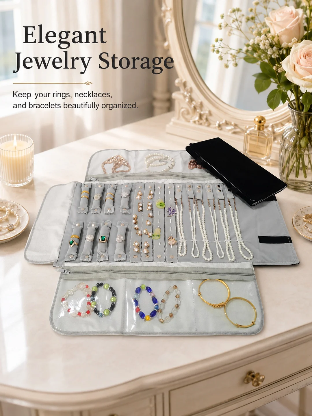 Velvet Travel Jewelry Case Roll Bag Organizer - Image 6