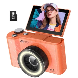 4K Digital Camera for Photography,4k Camera with Ring Light，180° Flip Screen Camera for Vlogging with Beauty Mode - Thumbnail Image 10