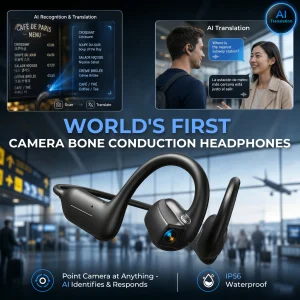 Bone Conduction Headset 8MP EIS Camera AI Translation Open Ear 8GB Storage