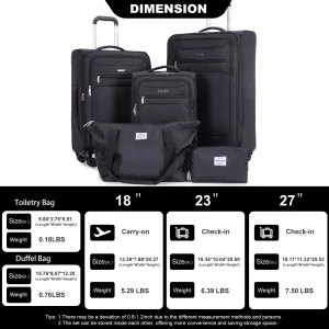 5 Piece Luggage Set with Expandable, Lightweight Softside Suitcase - Thumbnail Image 2