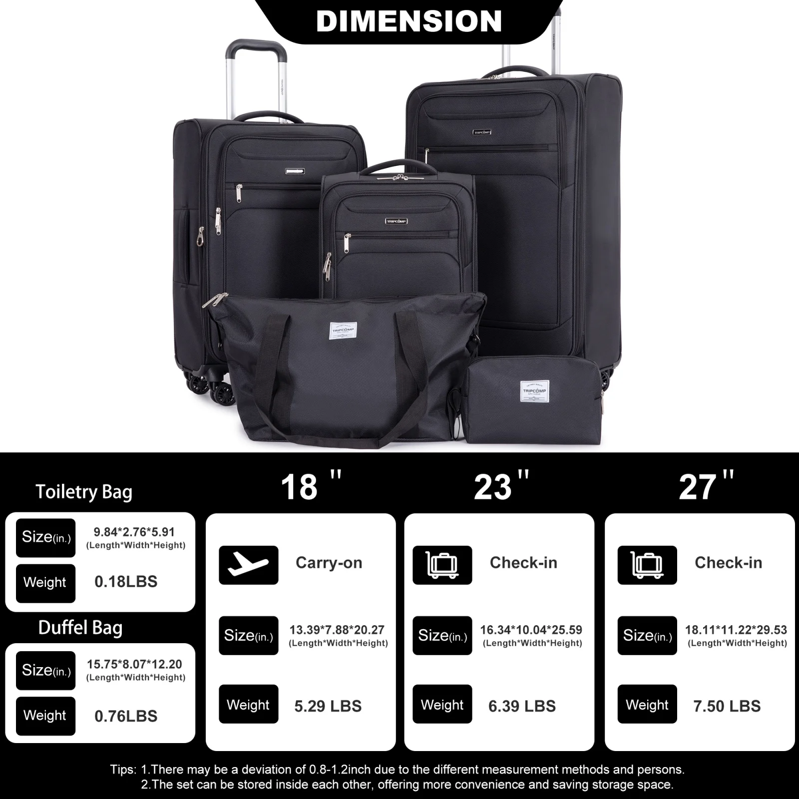 5 Piece Luggage Set with Expandable, Lightweight Softside Suitcase - Image 2