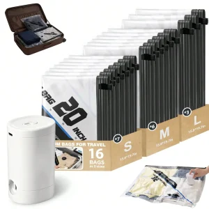 16 Pack Travel Vacuum Storage Bags With Electric Air Pump Modern Clear Reusable Compression Sealing Bags