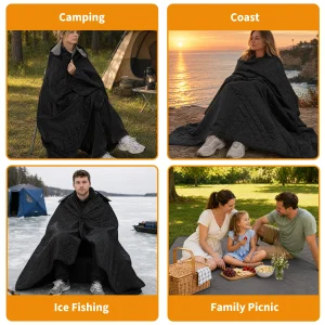 Hooded Camping Blanket, 78.74"×55.12" Waterproof Fleece Outdoor Throw - Thumbnail Image 3