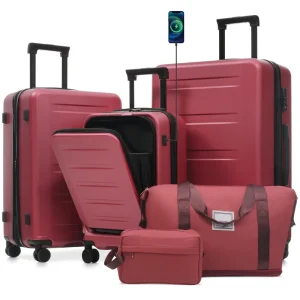 Luggage Sets 5 Piece with Front Opening, Hardside Expandable Carry On Suitcase Set with Double Spinner Wheel, Lightweight Travel Luggage with USB Port, Locks(20"24"28") - Thumbnail Image 7