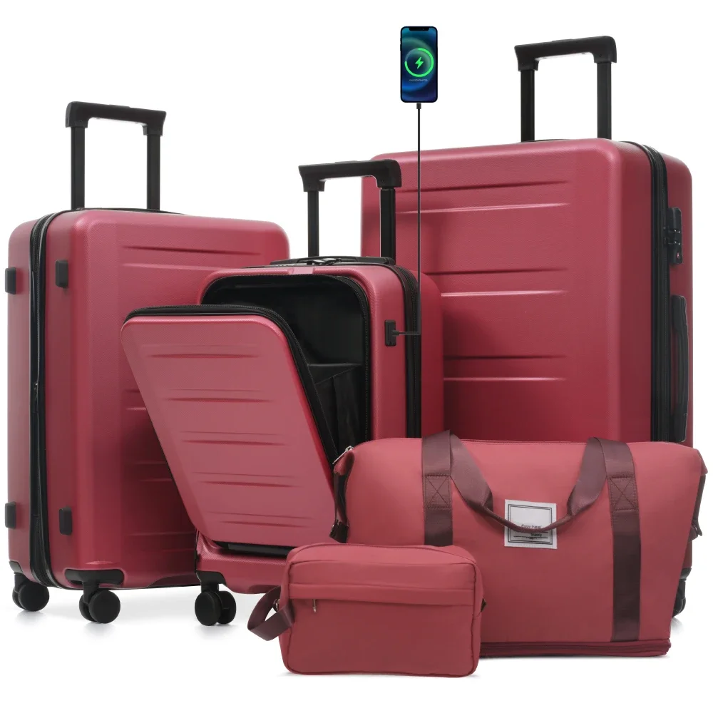Luggage Sets 5 Piece with Front Opening, Hardside Expandable Carry On Suitcase Set with Double Spinner Wheel, Lightweight Travel Luggage with USB Port, Locks(20"24"28") - Image 7