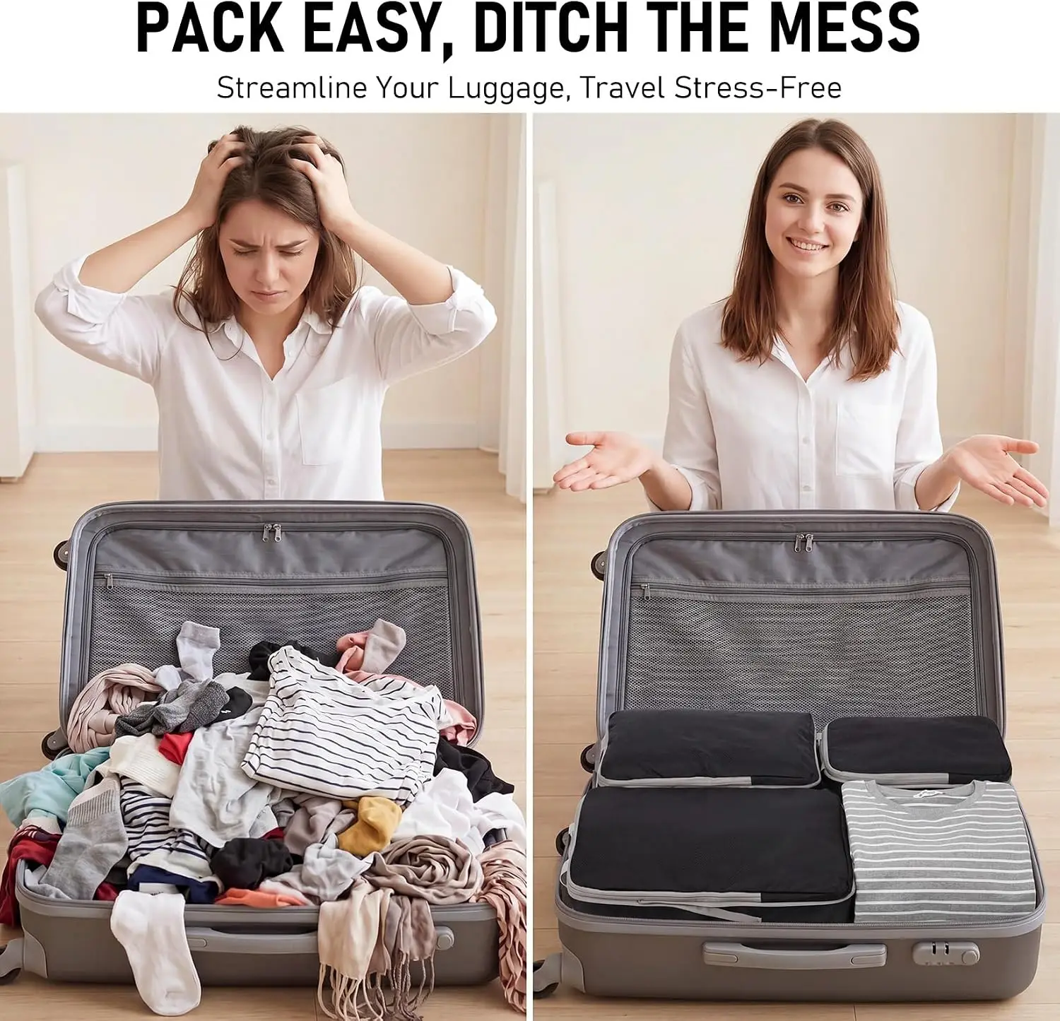4Pcs/Set Travel Compression Packing Cubes Bag S/M/L/X Portable Suitcase - Image 5
