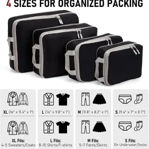 4Pcs/Set Travel Compression Packing Cubes Bag S/M/L/X Portable Suitcase - Thumbnail Image 7