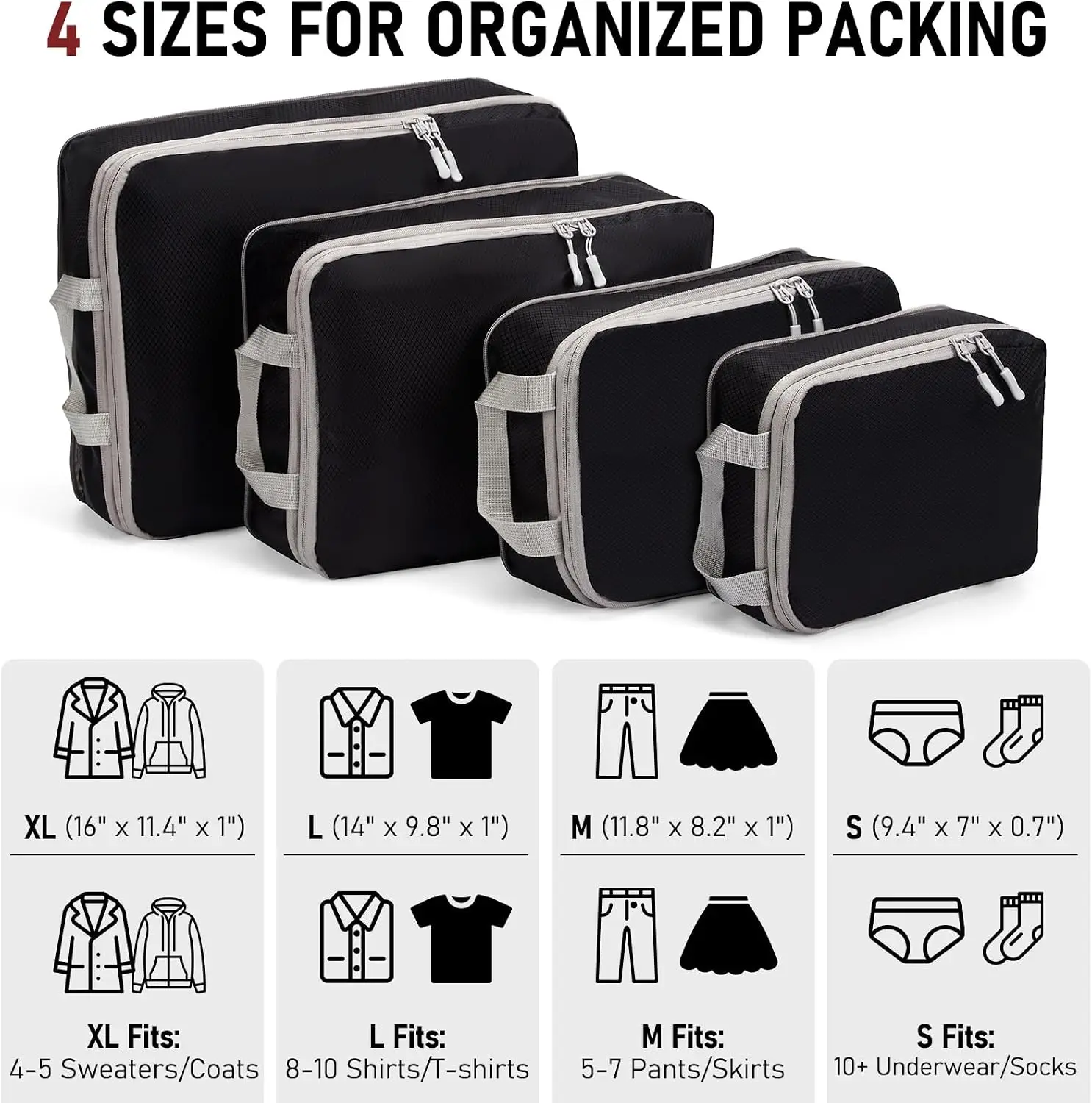 4Pcs/Set Travel Compression Packing Cubes Bag S/M/L/X Portable Suitcase - Image 7