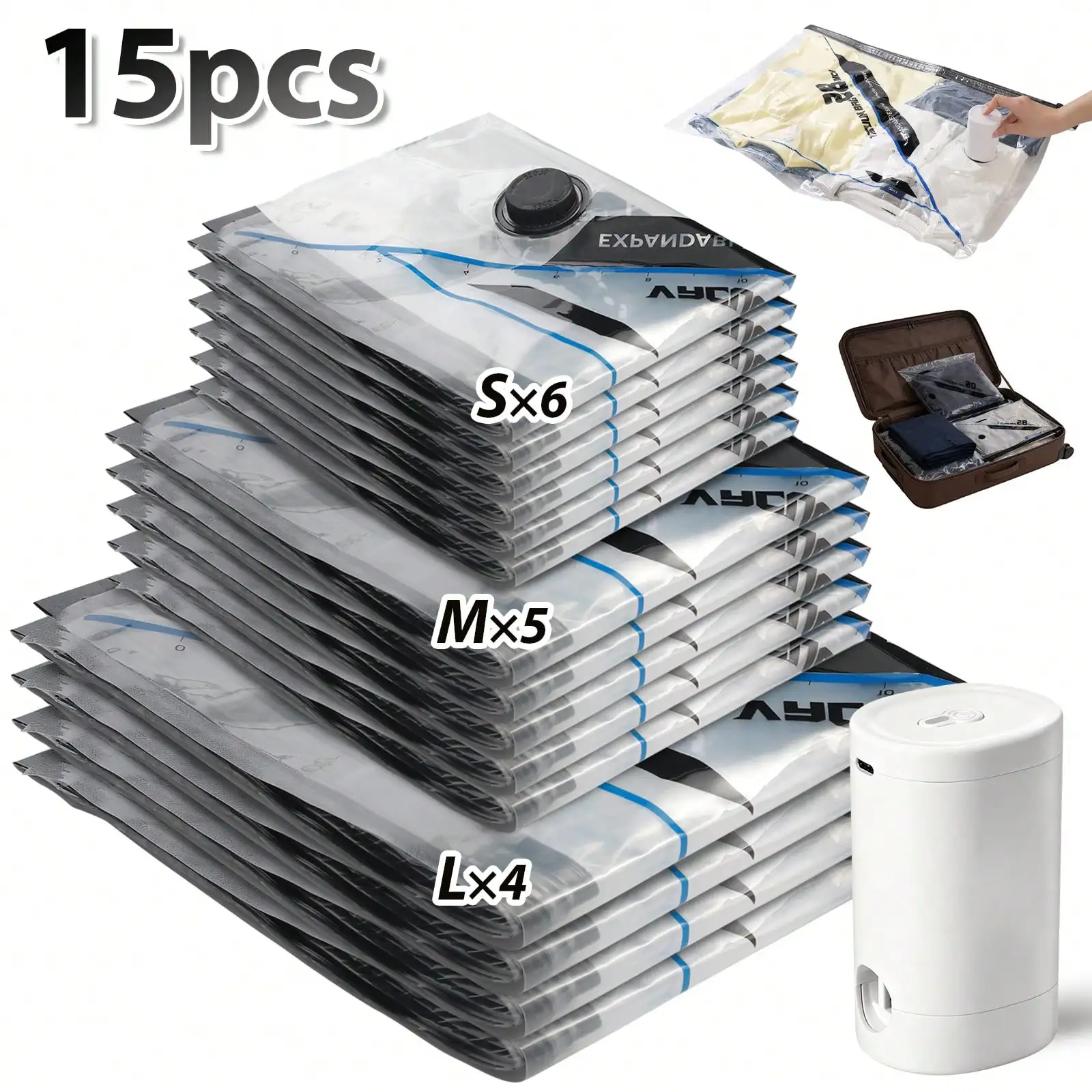 16 Pack Travel Vacuum Storage Bags With Electric Air Pump Modern Clear Reusable Compression Sealing Bags - Image 12