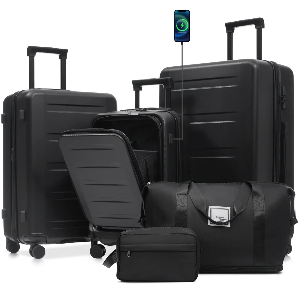 Luggage Sets 5 Piece with Front Opening, Hardside Expandable Carry On Suitcase Set with Double Spinner Wheel, Lightweight Travel Luggage with USB Port, Locks(20"24"28") - Image 9