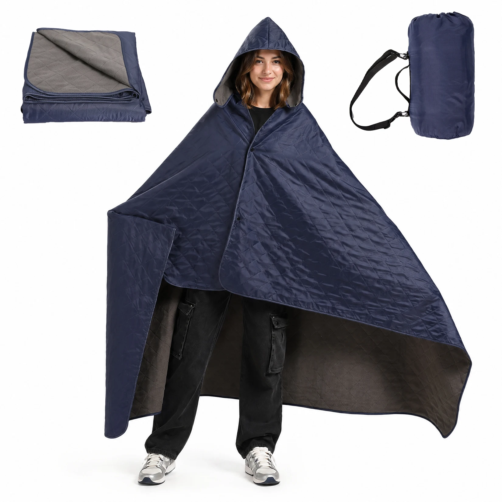 Hooded Camping Blanket, 78.74"×55.12" Waterproof Fleece Outdoor Throw - Image 8