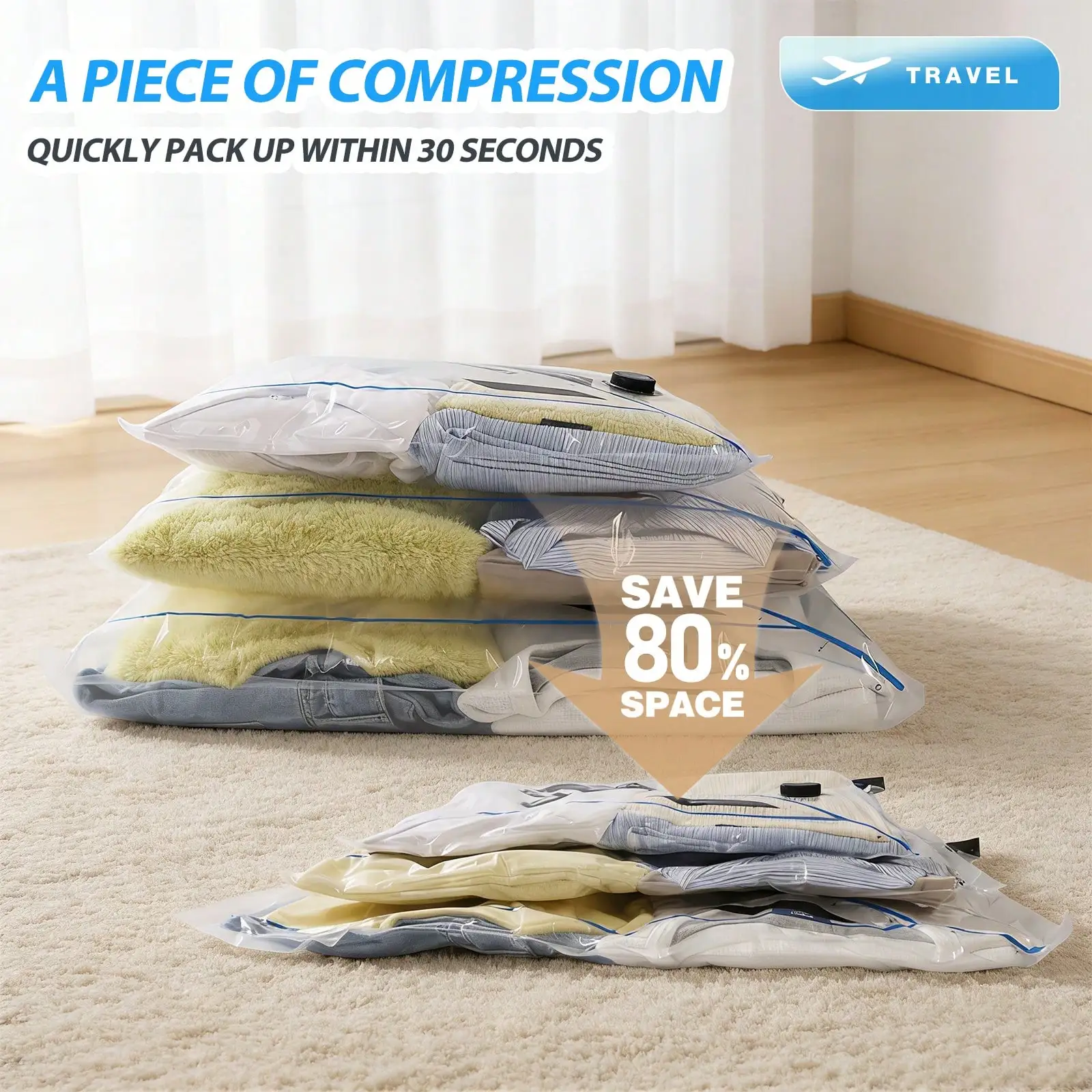 16 Pack Travel Vacuum Storage Bags With Electric Air Pump Modern Clear Reusable Compression Sealing Bags - Image 6