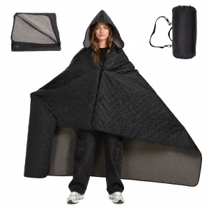 Hooded Camping Blanket, 78.74"×55.12" Waterproof Fleece Outdoor Throw