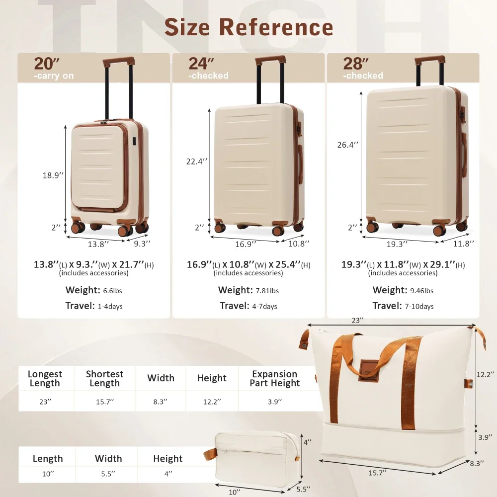 Luggage Sets 5 Piece with Front Opening, Hardside Expandable Carry On Suitcase Set with Double Spinner Wheel, Lightweight Travel Luggage with USB Port, Locks(20"24"28") - Image 2
