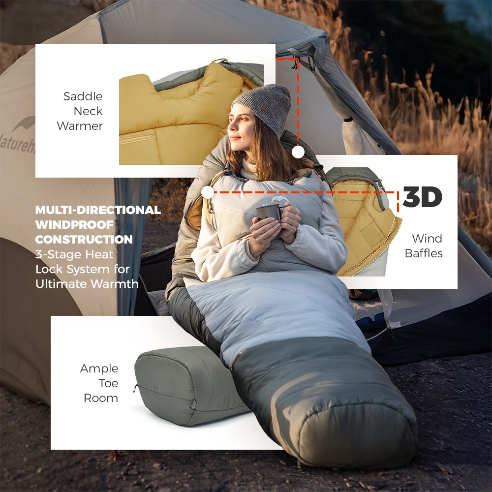 Naturehike MG120 MG270 Mummy Sleeping Bag -2~5℃ Ultralight Camping Hiking Cotton Warm Thermal Winter Machine Washable Tour Gear - Image 6