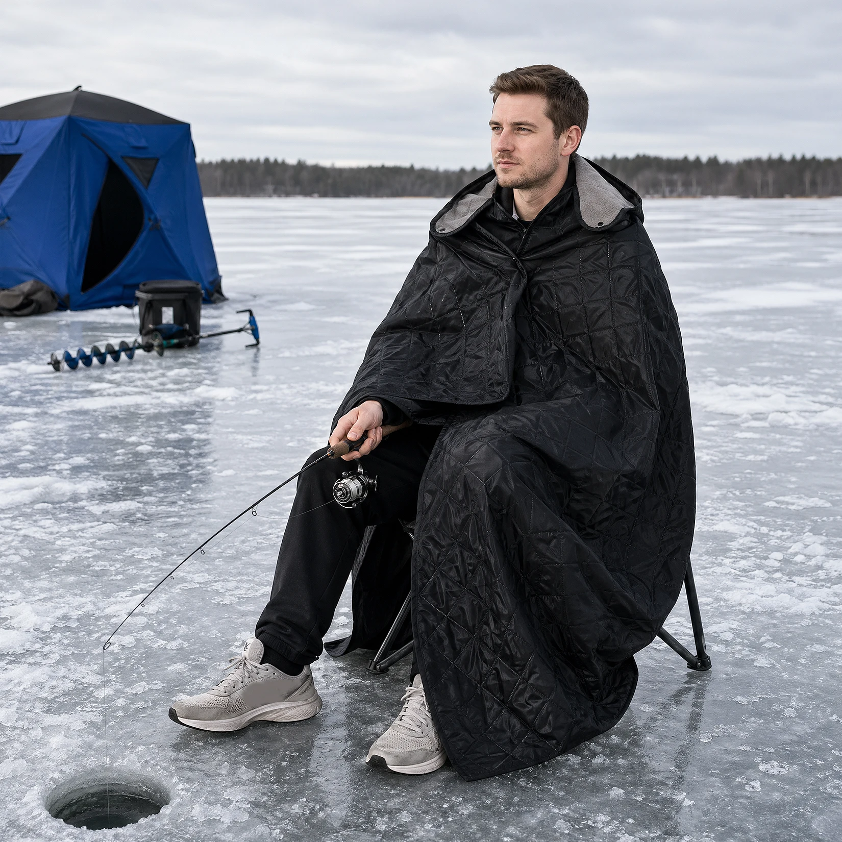Hooded Camping Blanket, 78.74"×55.12" Waterproof Fleece Outdoor Throw - Image 4