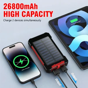 26800mAh Solar Power Bank Dual USB Portable Waterproof Charger - Thumbnail Image 2