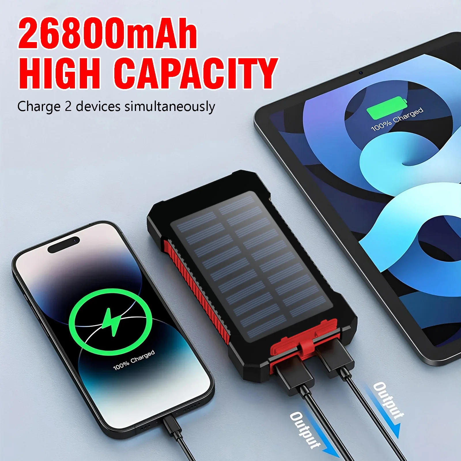 26800mAh Solar Power Bank Dual USB Portable Waterproof Charger - Image 2