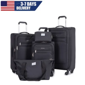 5 Piece Luggage Set with Expandable, Lightweight Softside Suitcase