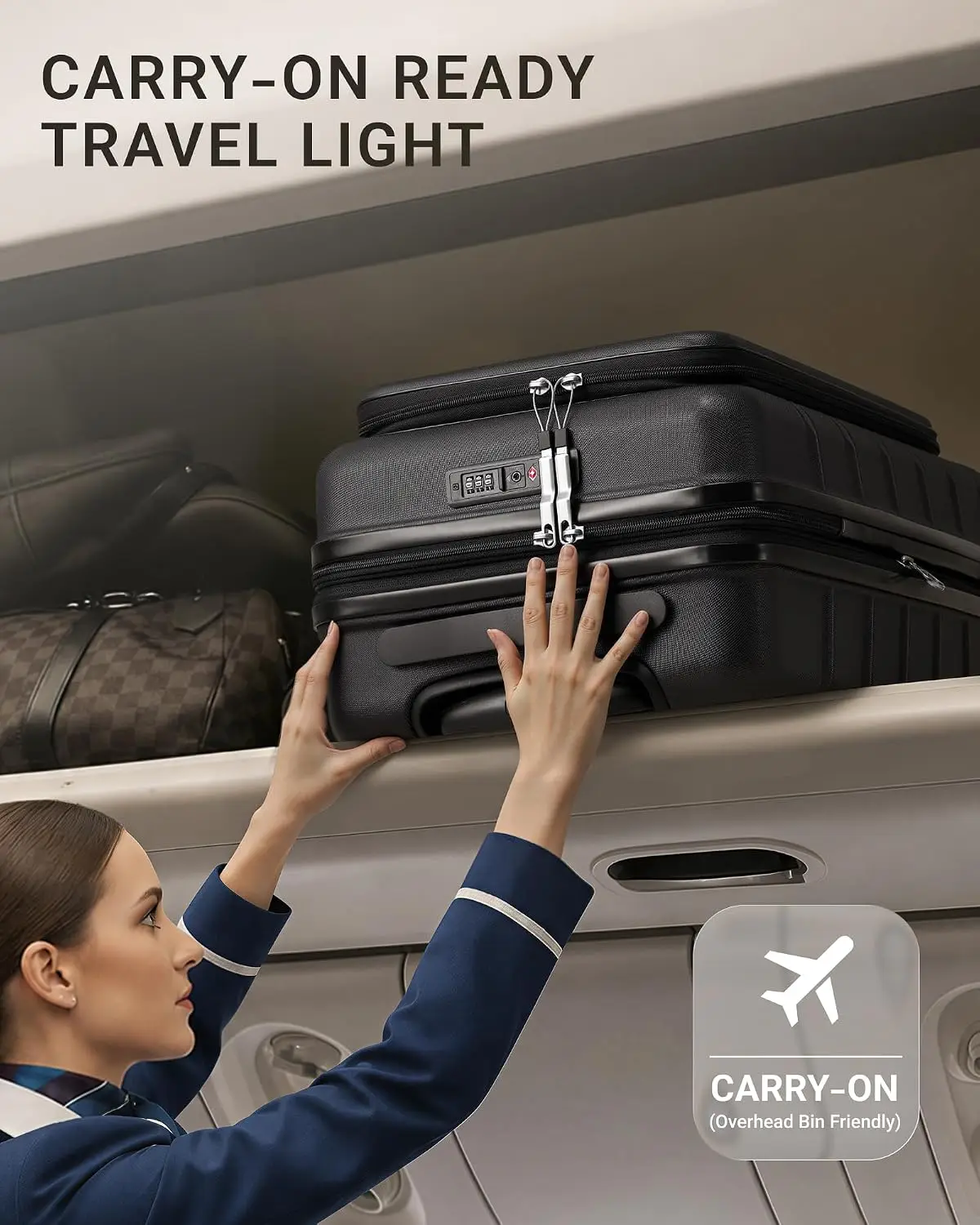 TAKUMI Suitcases with Wheels, Expandable Carry on Luggage, Black, 20 Inch - Image 3