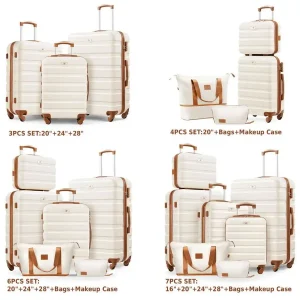 Hardside Luggage Set, 16/20/24/28 Inch Spinner Suitcases + 2 Travel Bags + 1 Cosmetic Case, 7-Piece Set - Thumbnail Image 2