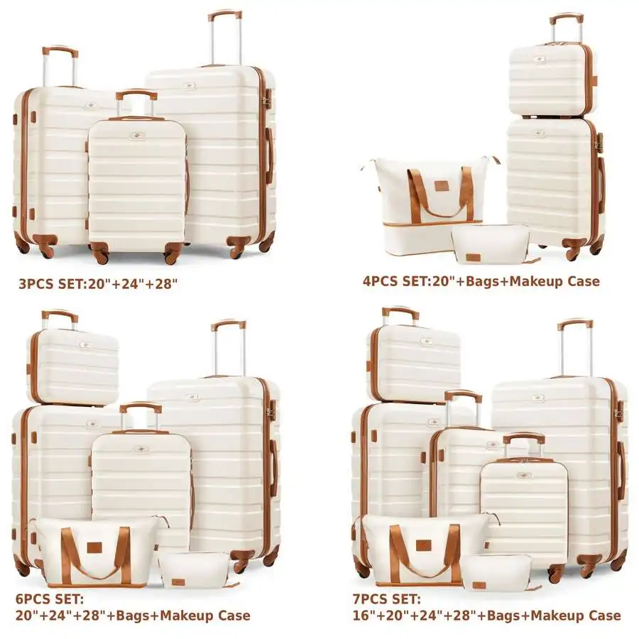 Hardside Luggage Set, 16/20/24/28 Inch Spinner Suitcases + 2 Travel Bags + 1 Cosmetic Case, 7-Piece Set - Image 2